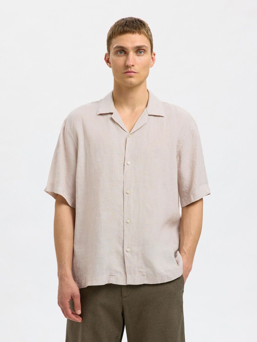 Selected 100% LINEN SHORT SLEEVED SHIRT, Pure Cashmere, highres - 16096908_PureCashmere_003.jpg
