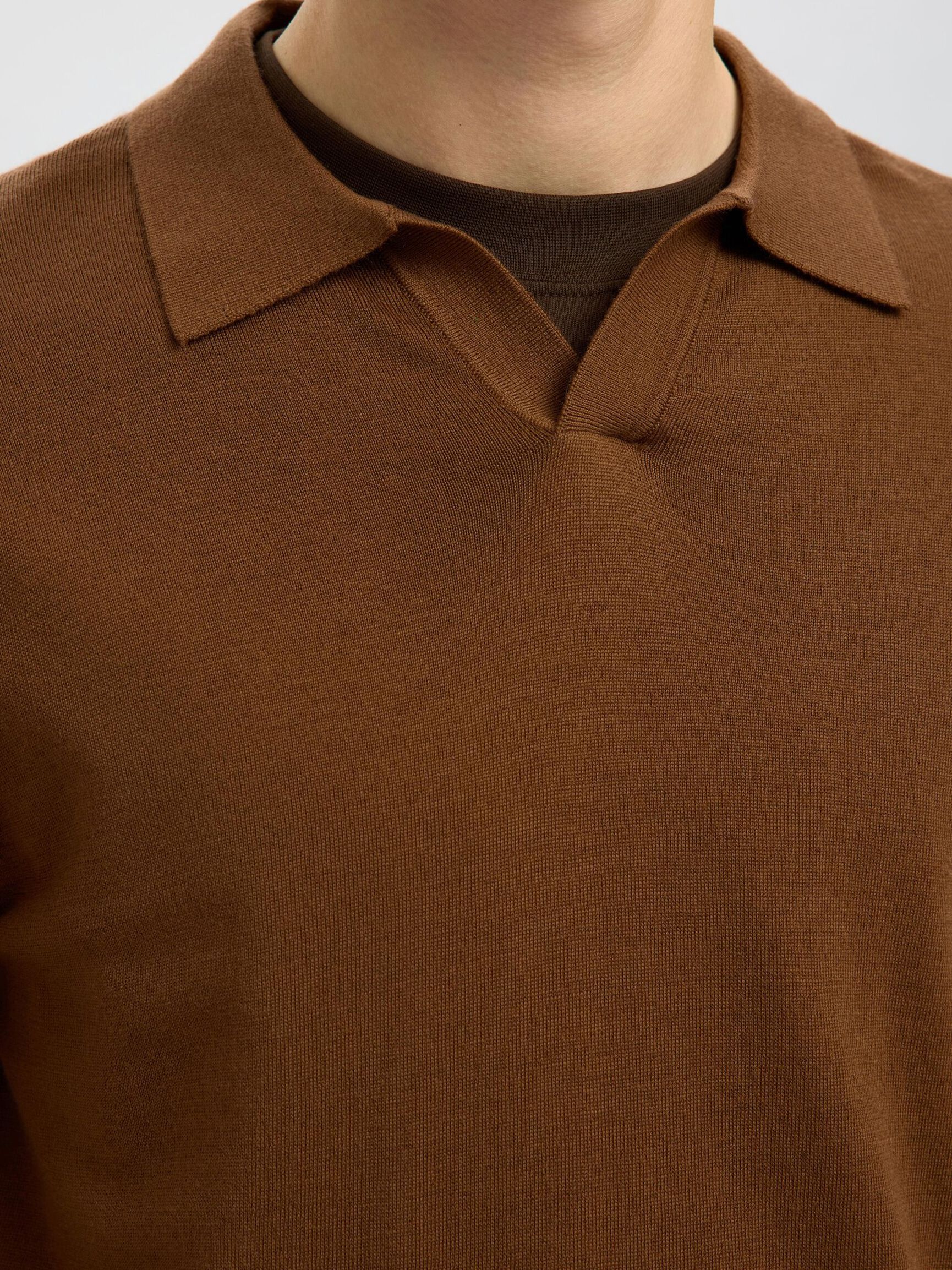 100% MERINO WOOL KNITTED POLO SHIRT, Soft Silt, highres