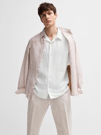 LIN MÉLANGÉ CHEMISE À MANCHES COURTES, Bright White, highres