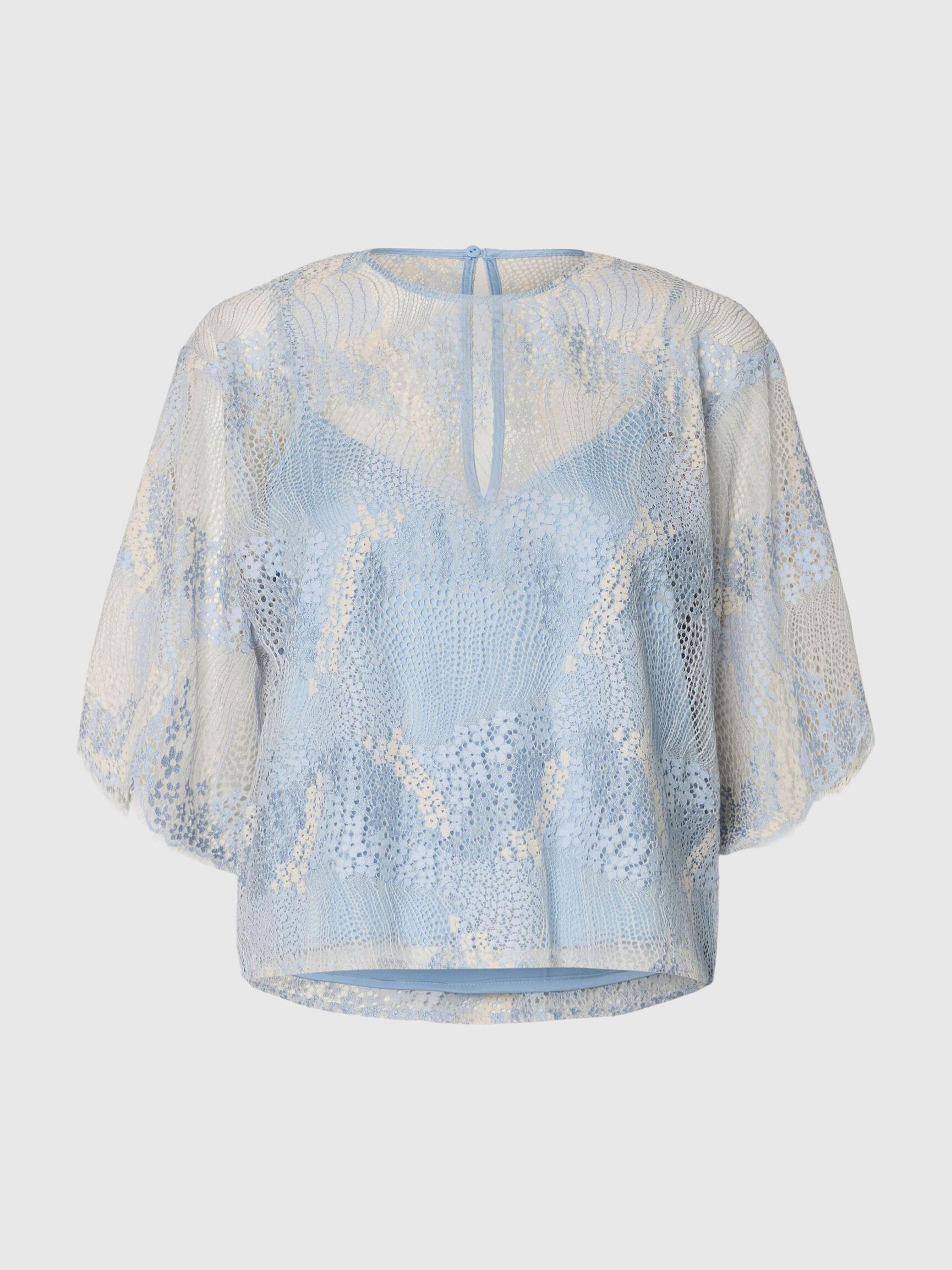 LACE CROPPED TOP, Cashmere Blue, highres