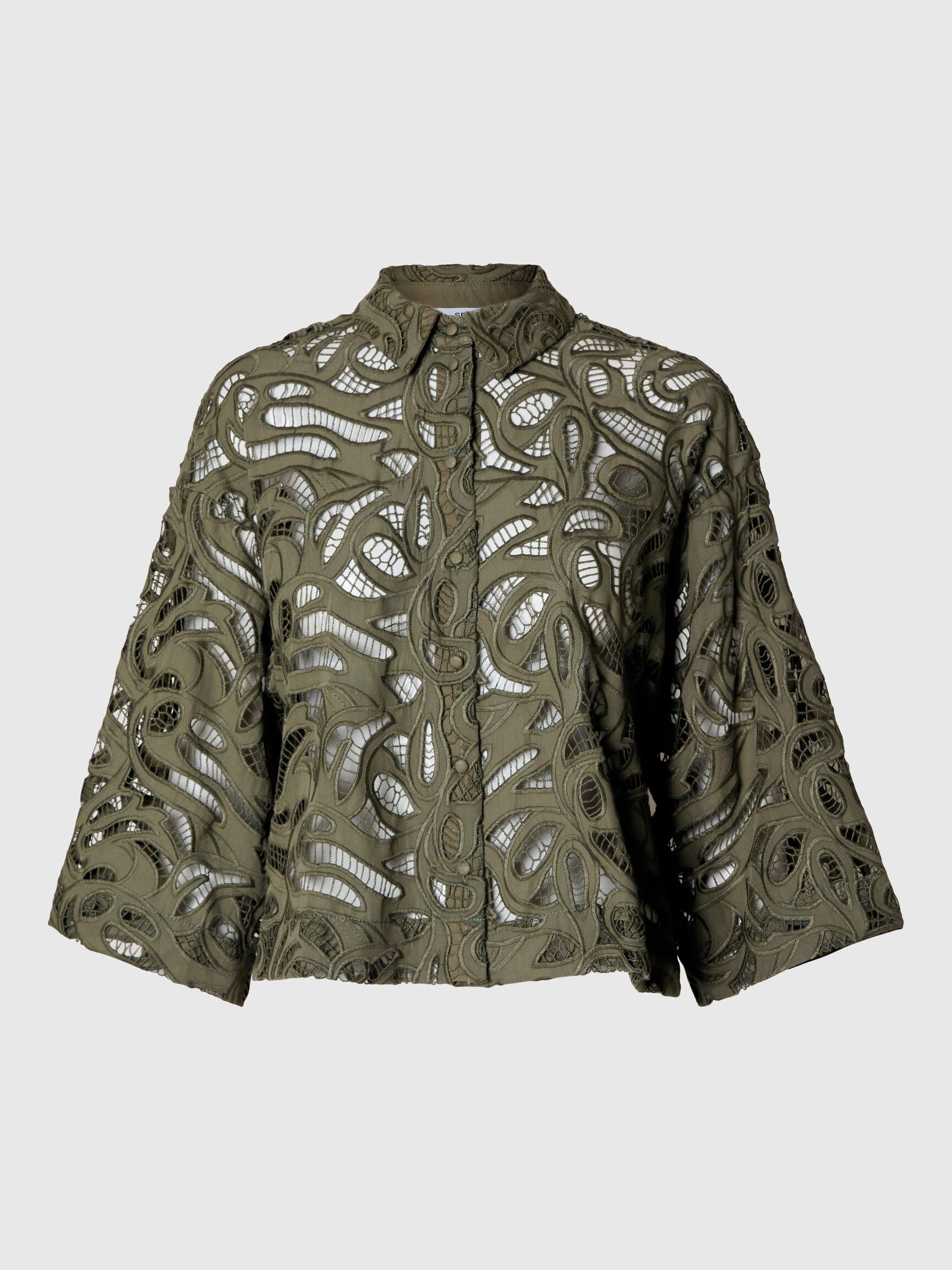 BRODERIE ANGLAISE CROPPED SHIRT, Olivine, highres