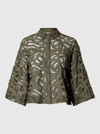 BRODERIE ANGLAISE CROPPED SHIRT, Olivine, highres