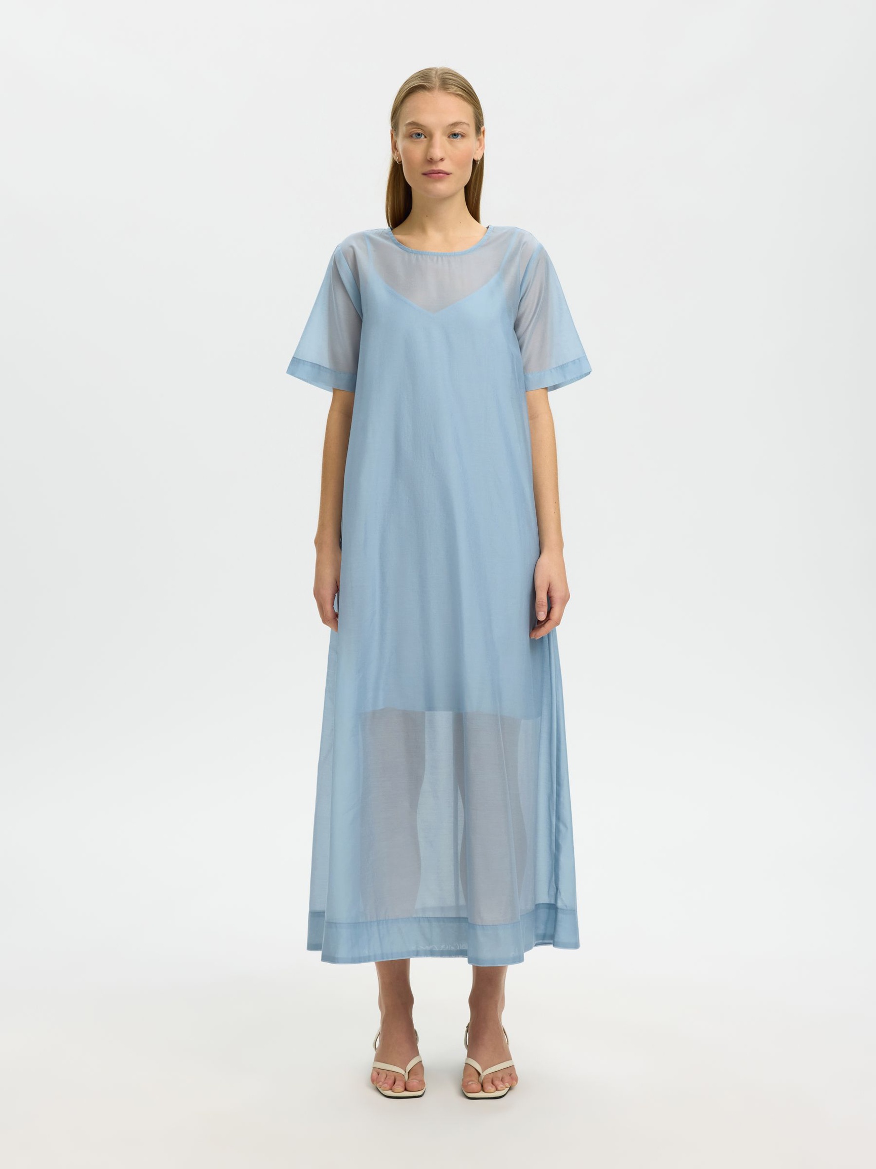 MAXI KLEID MIT KURZEN ÄRMELN, Dusty Blue, highres
