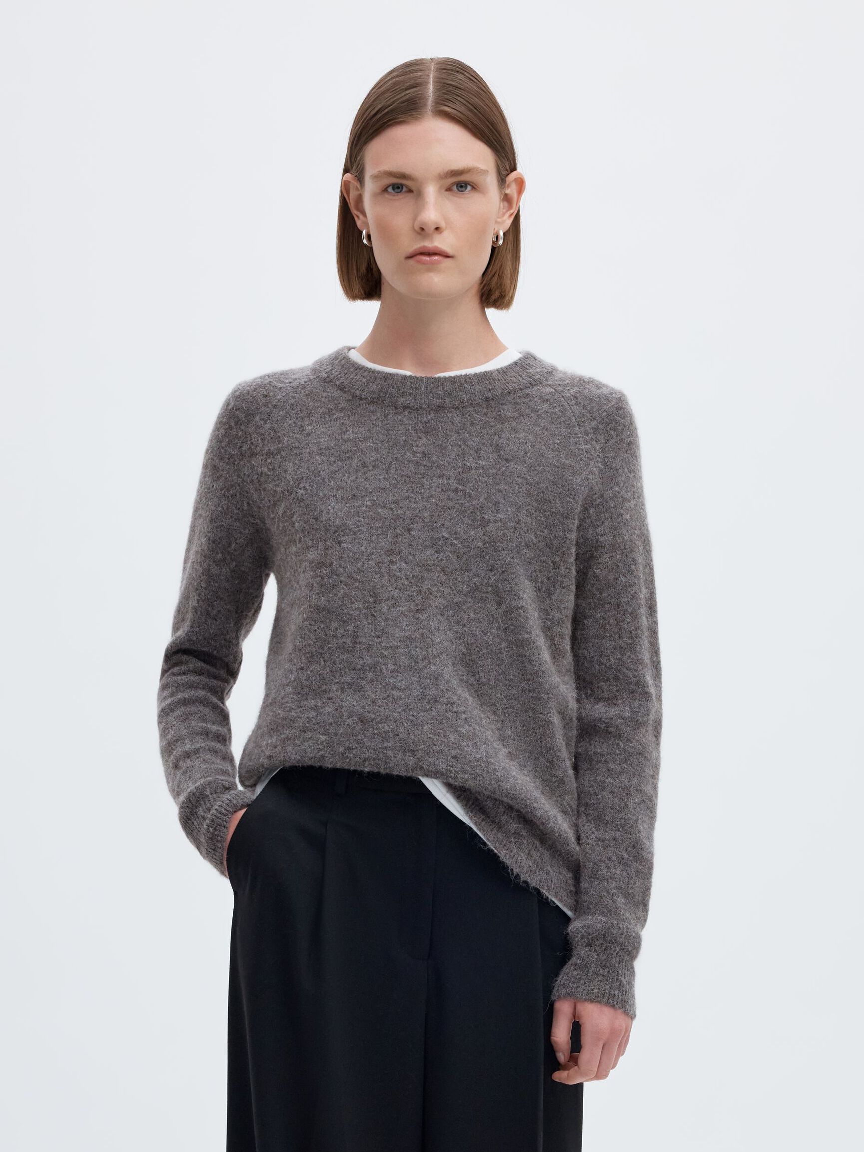 WOOL BLEND JUMPER, Medium Grey Melange, highres