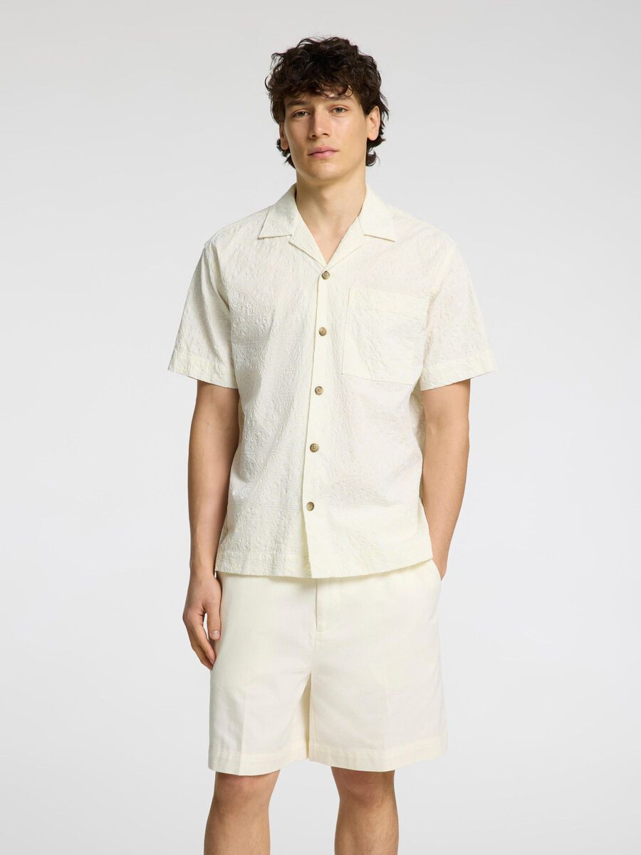 Selected 100% COTTON SHORT SLEEVED SHIRT, Egret, highres - 16096907_Egret_003.jpg