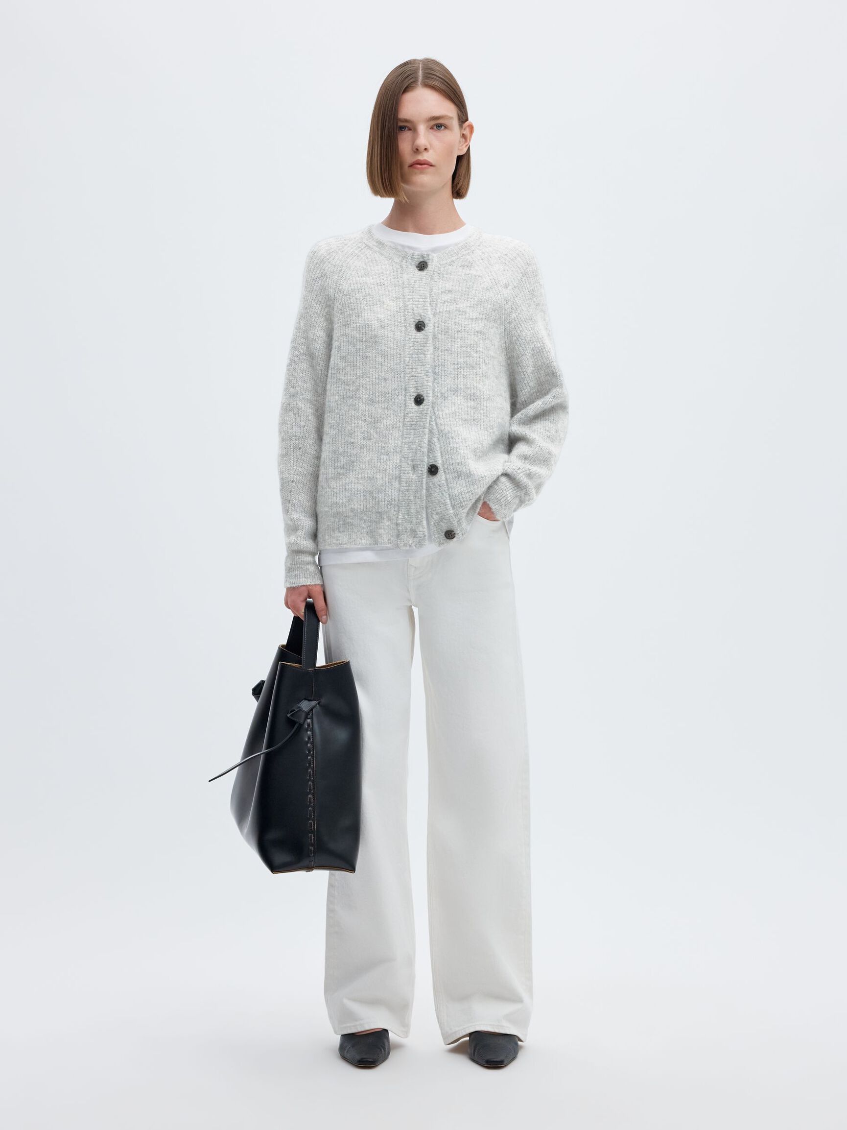 WOOL BLEND CARDIGAN, Light Grey Melange, highres