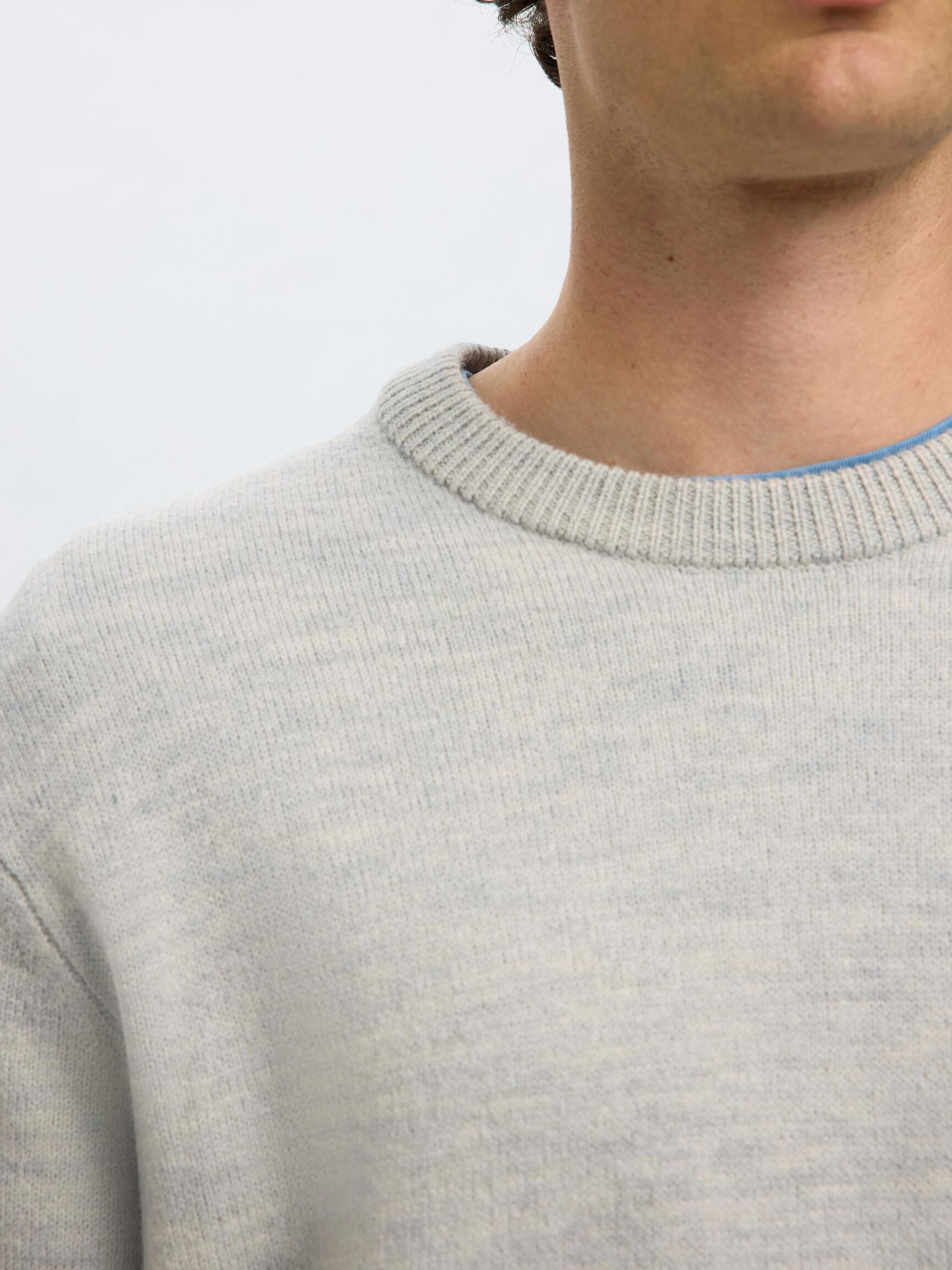 100% WOOL KNITTED JUMPER, Light Grey Melange, highres