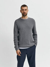 WAFFLE KNIT JUMPER, Medium Grey Melange, highres