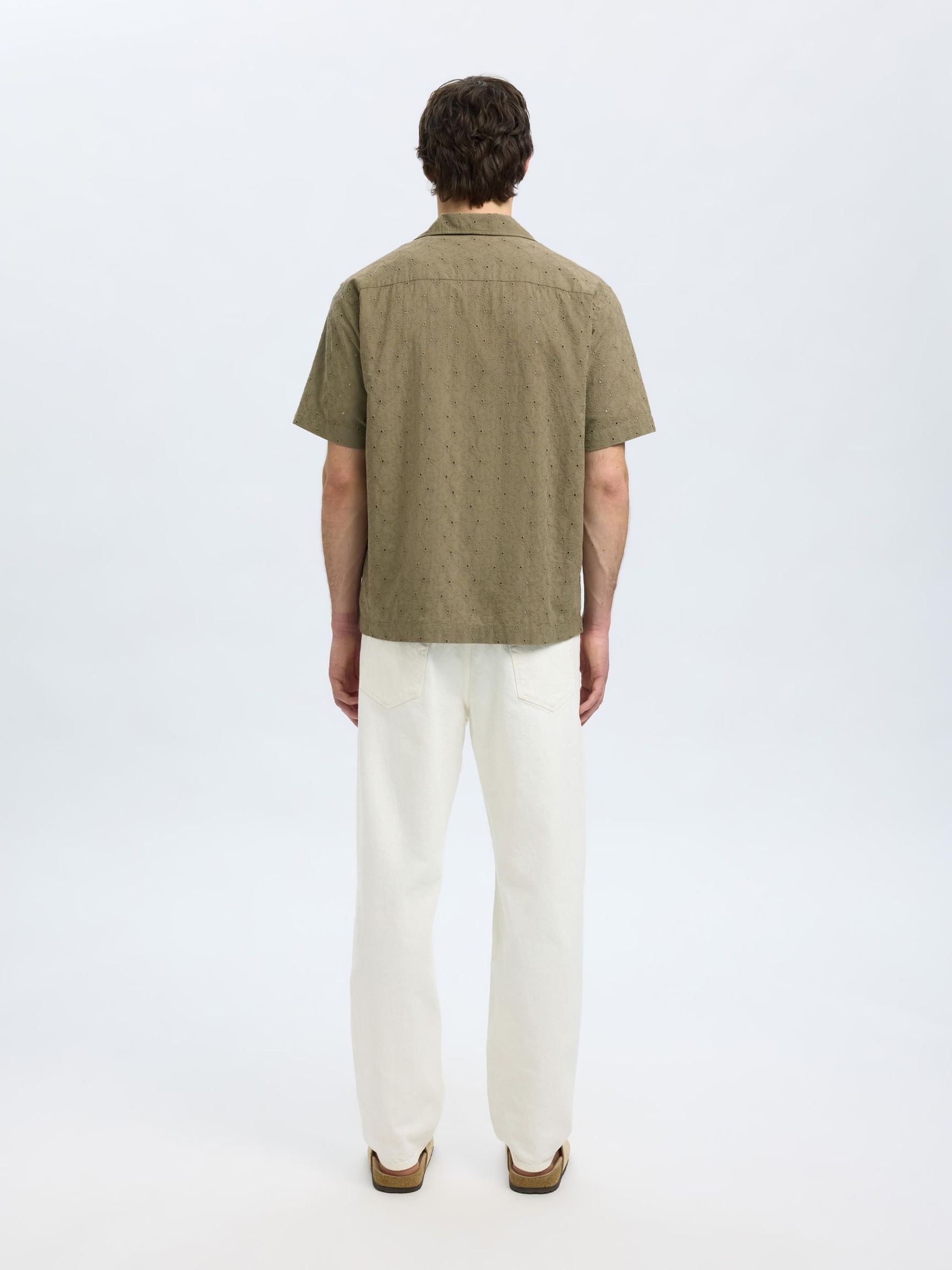 BRODERIE ANGLAISE OVERHEMD MET KORTE MOUWEN, Vetiver, highres