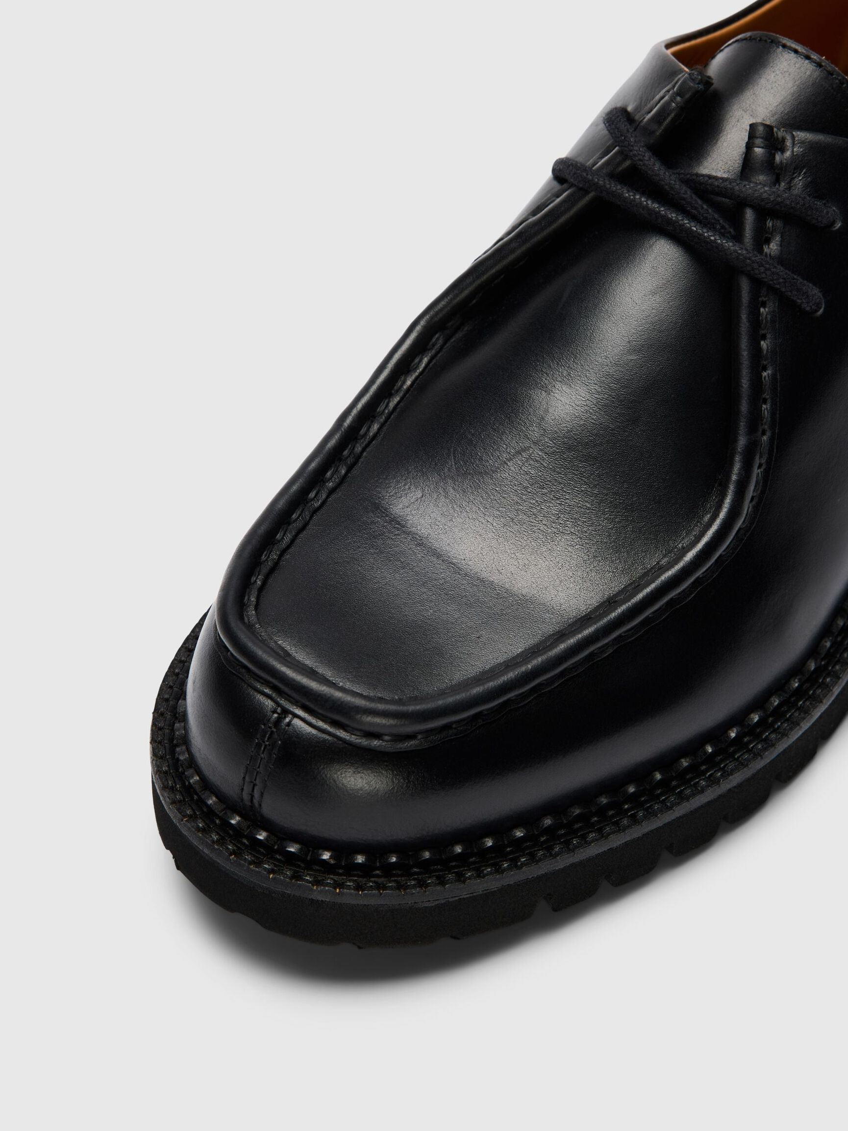 CUIR CHAUSSURES À BOUTS MOCASSINS, Black, highres