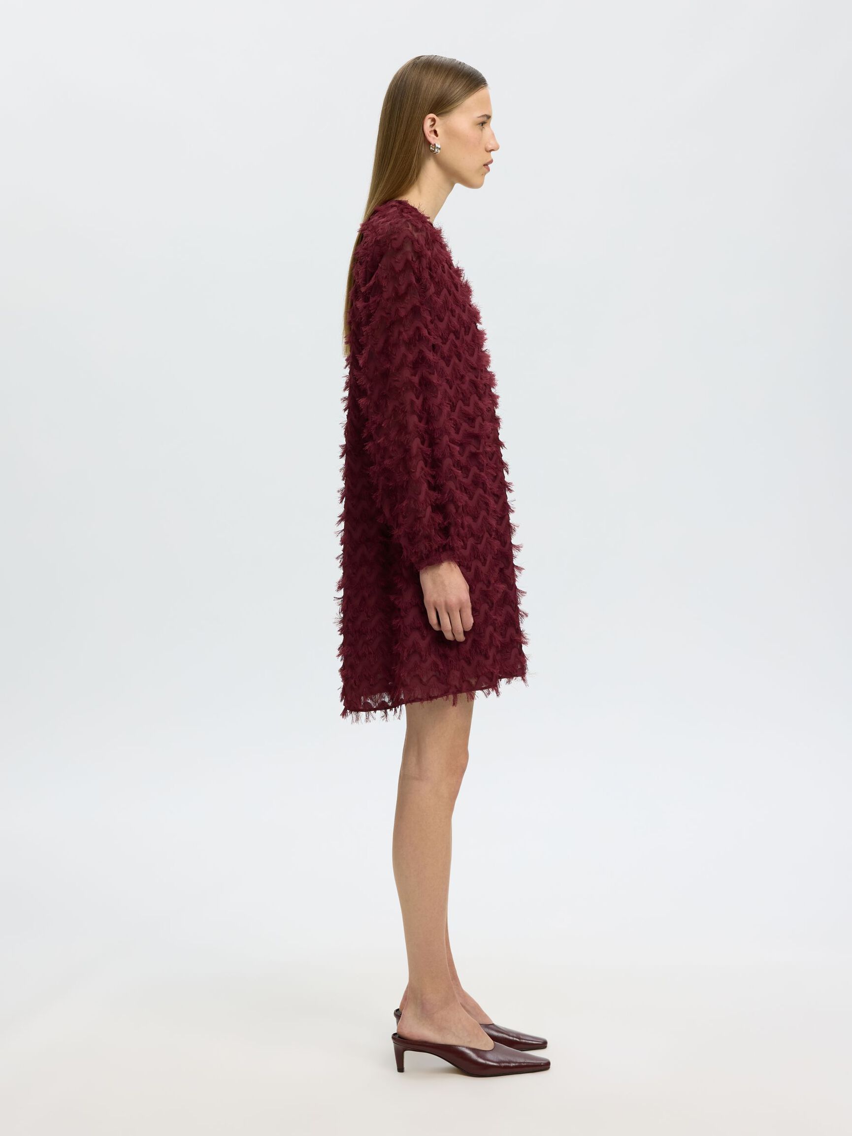FRINGE MINI DRESS, Tawny Port, highres