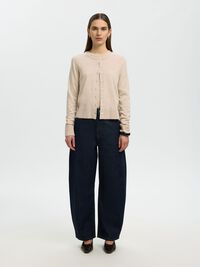 100% MERINO WOOL KNITTED CARDIGAN, Oatmeal, highres