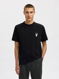 REGULAR FIT PRINTED CREWNECK T-SHIRT, Black, highres