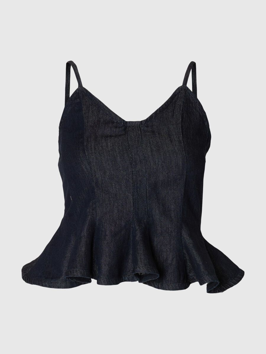 Selected DENIM STRAP TOP, Dark Blue Denim, highres - 16099018_DarkBlueDenim_001.jpg