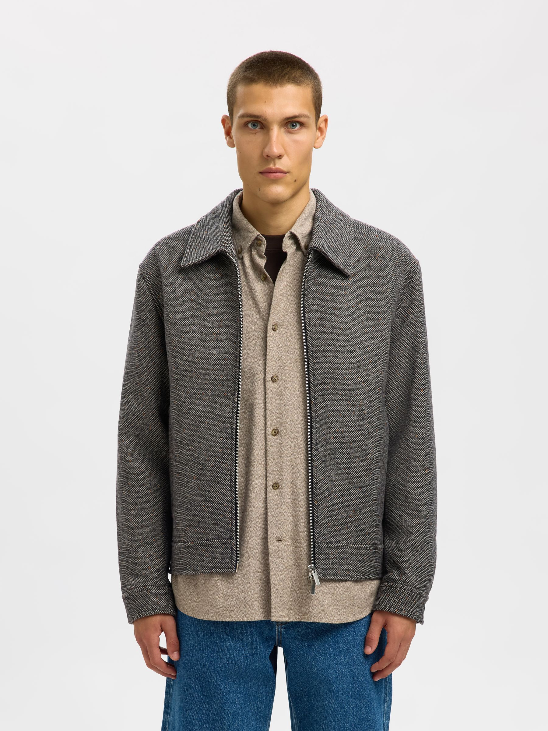 WOOL BLEND SHORT JACKET, Black, highres