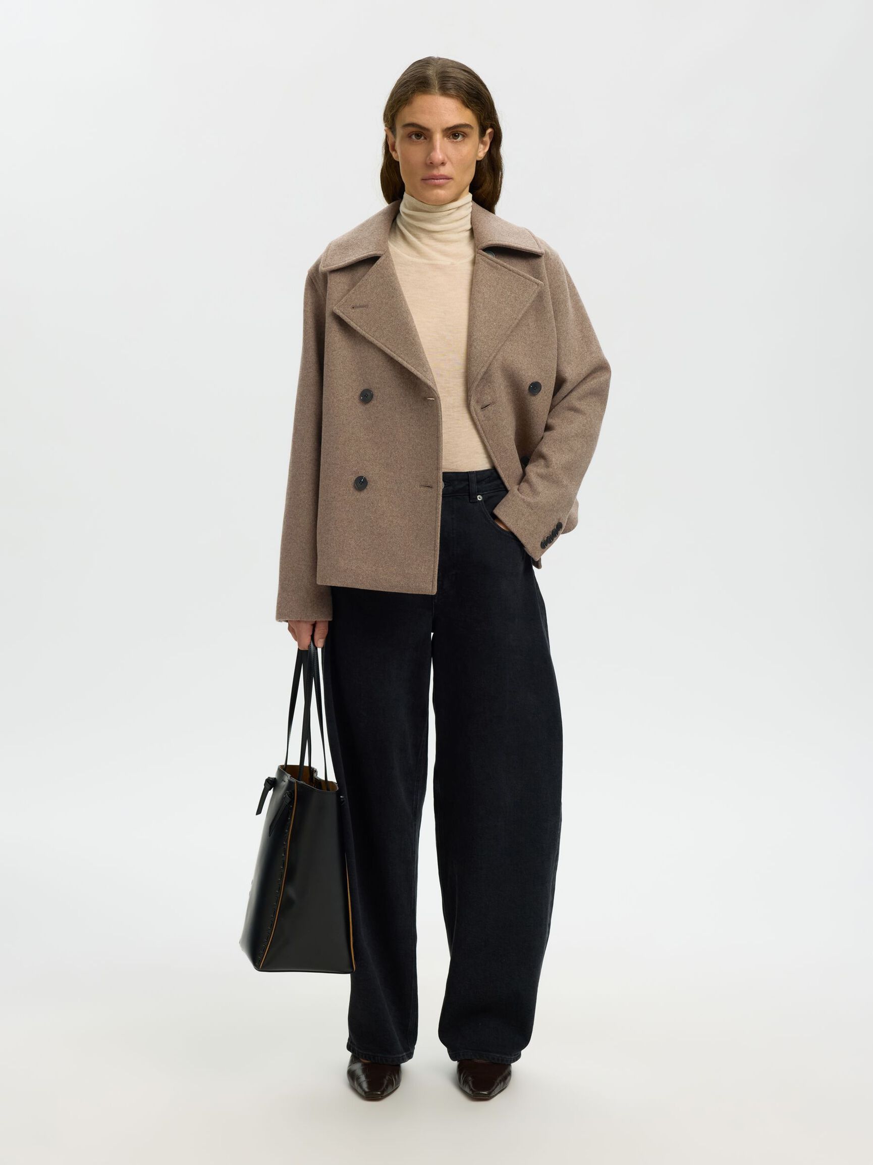 WOOL BLEND DOUBLE-BREASTED JACKET, Fallen Rock, highres