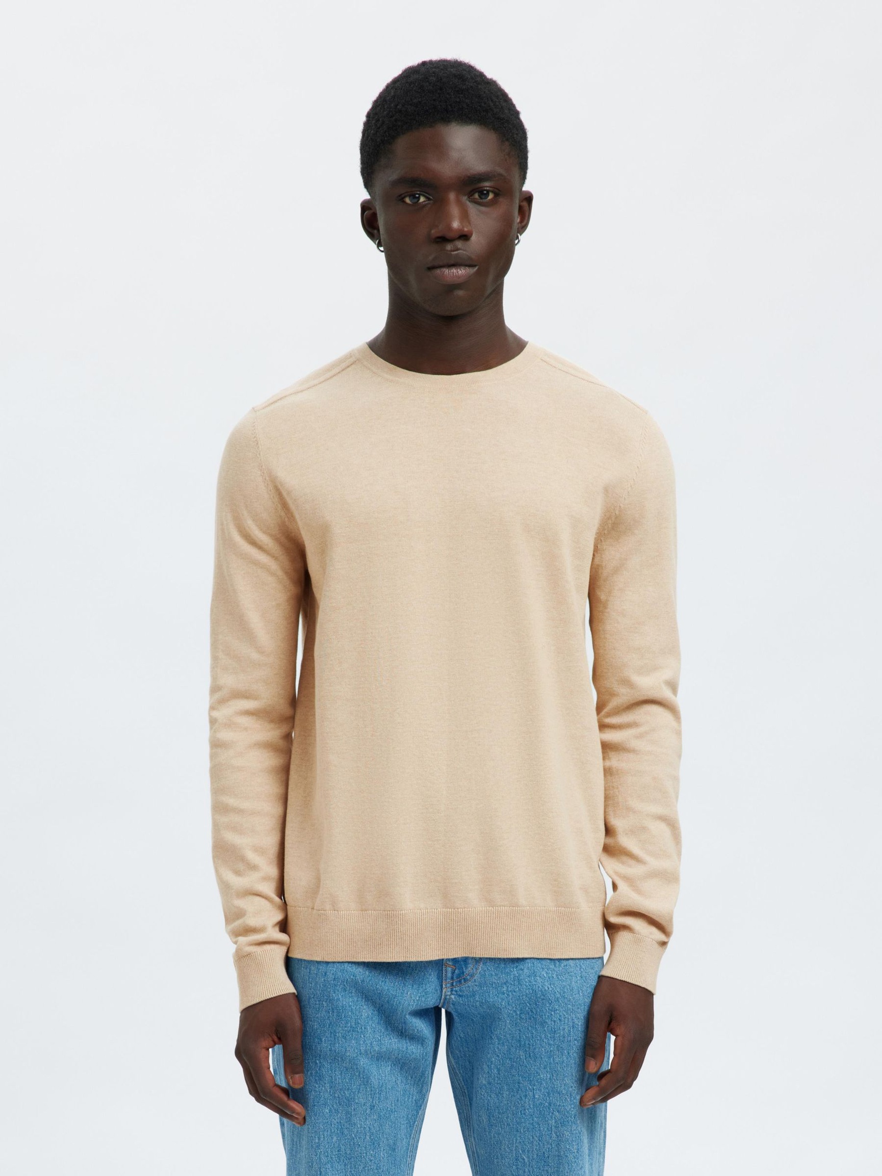 LANGARM PULLOVER MIT RUNDHALSAUSSCHNITT, Oatmeal, highres