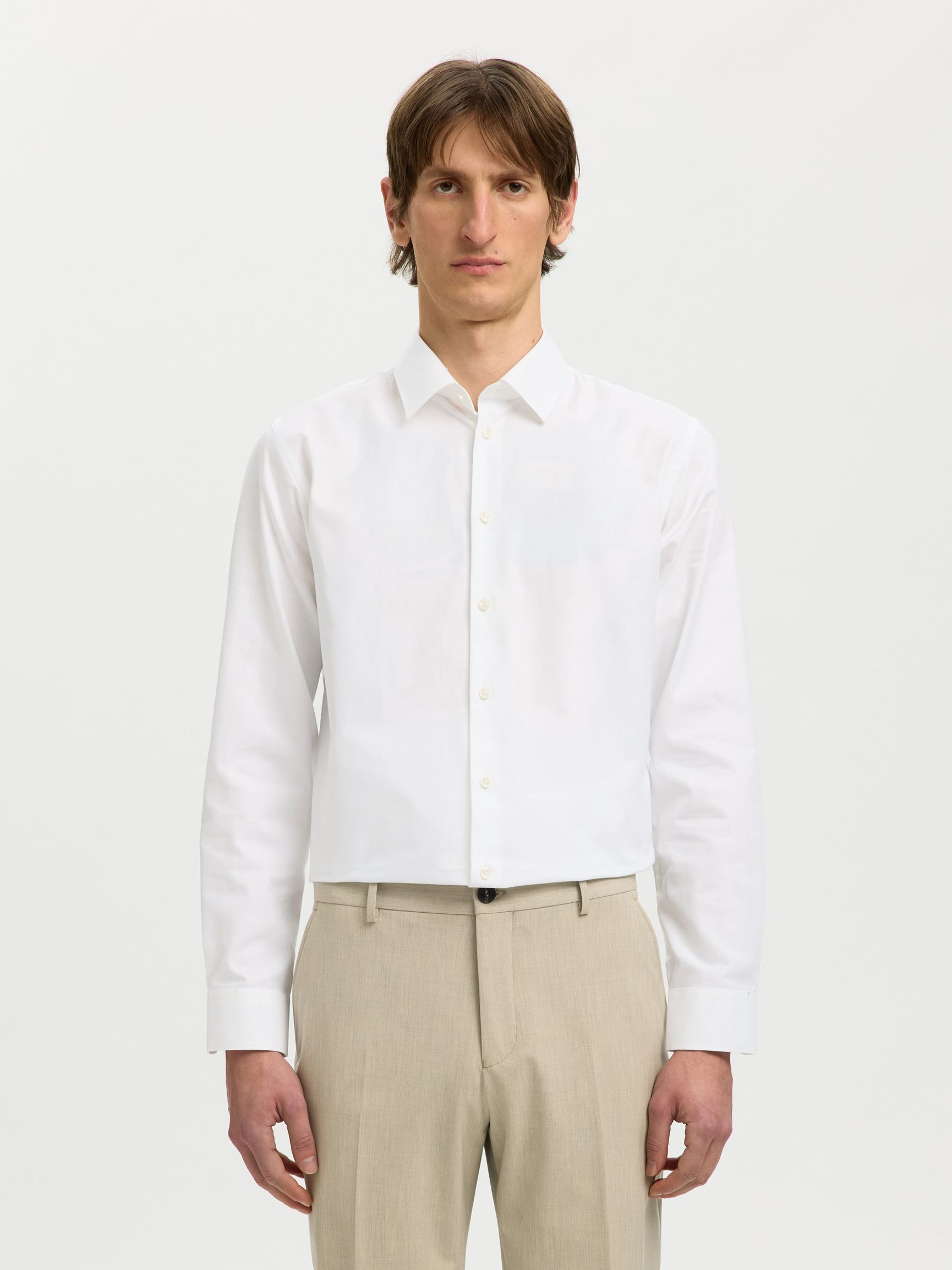 LANGERMET SLIM FIT SKJORTE, Bright White, highres