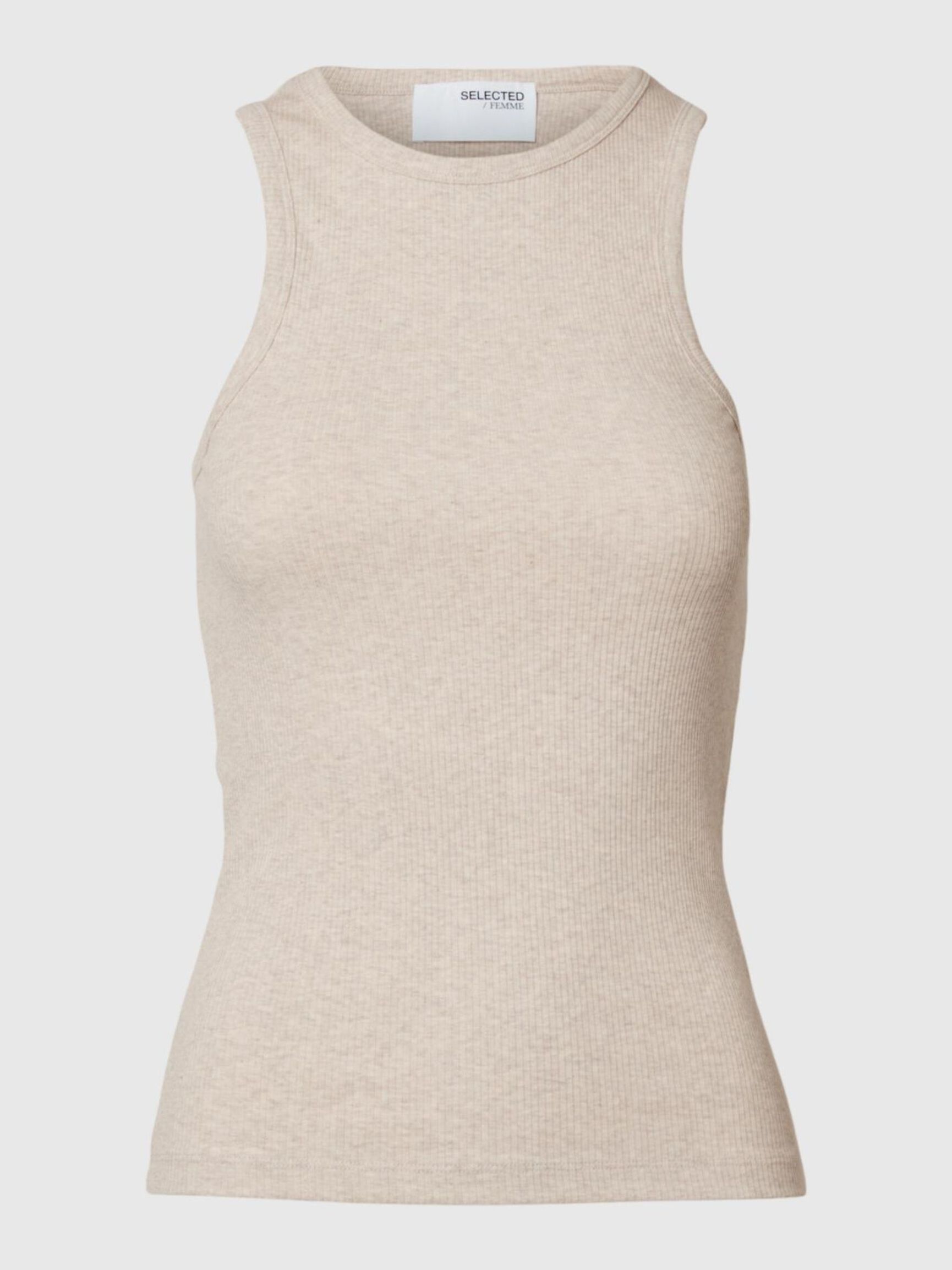 RIBBED TANK TOP, Oatmeal, highres