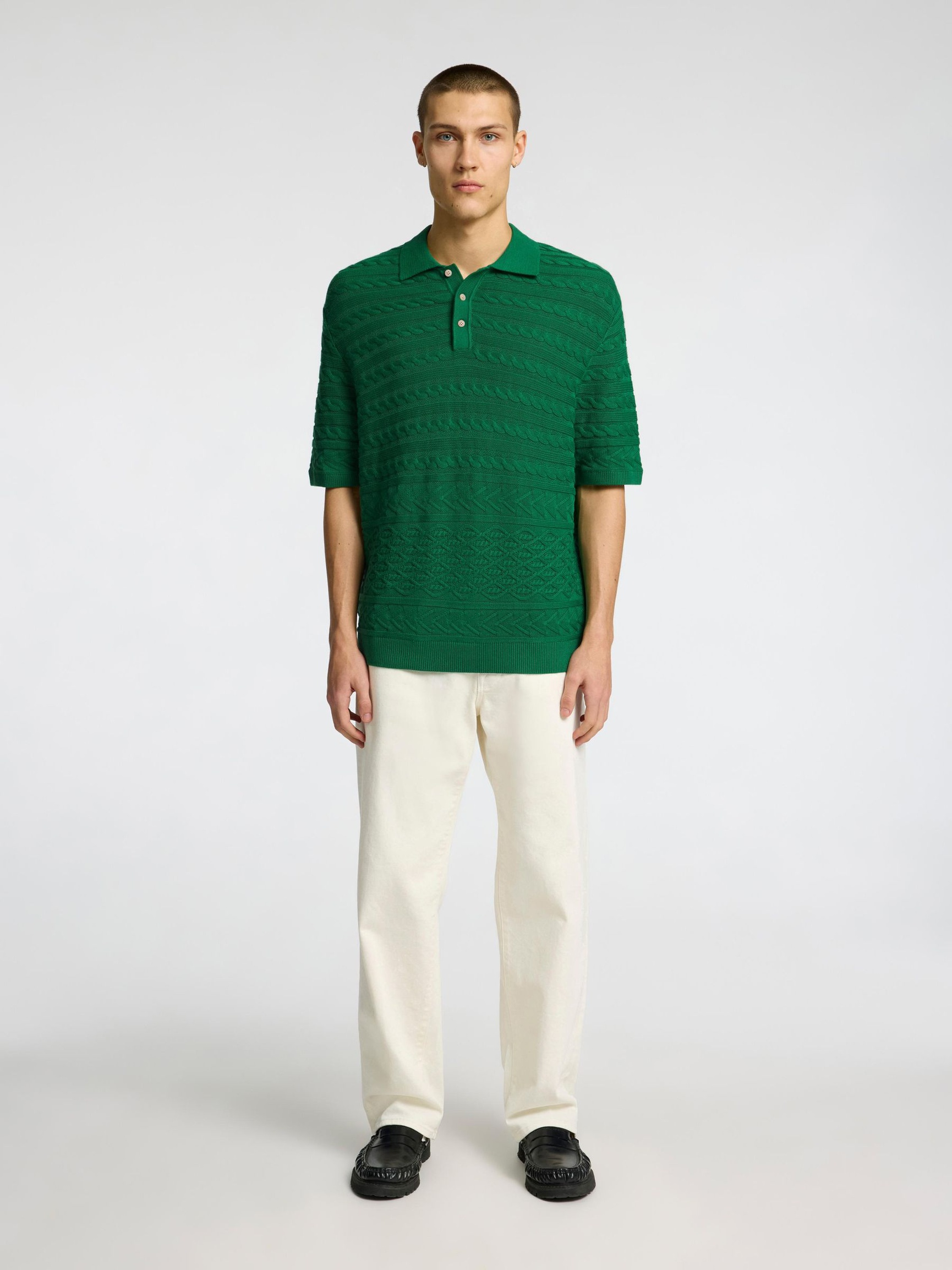 SHORT SLEEVED KNITTED POLO SHIRT, Verdant Green, highres