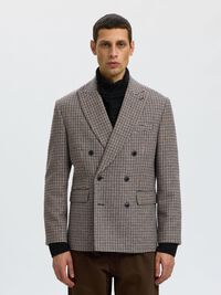 PEAK LAPEL DOUBLE-BREASTED BLAZER, Medium Grey Melange, highres