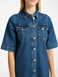 DENIM MIDI JURK, Medium Blue Denim, highres