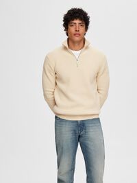 HALVE RITSSLUITING SWEATER, Oatmeal, highres
