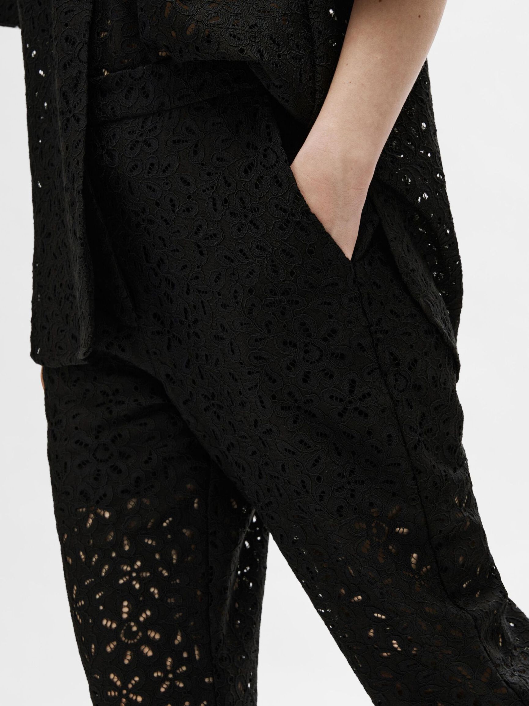 LACE TROUSERS, Black, highres