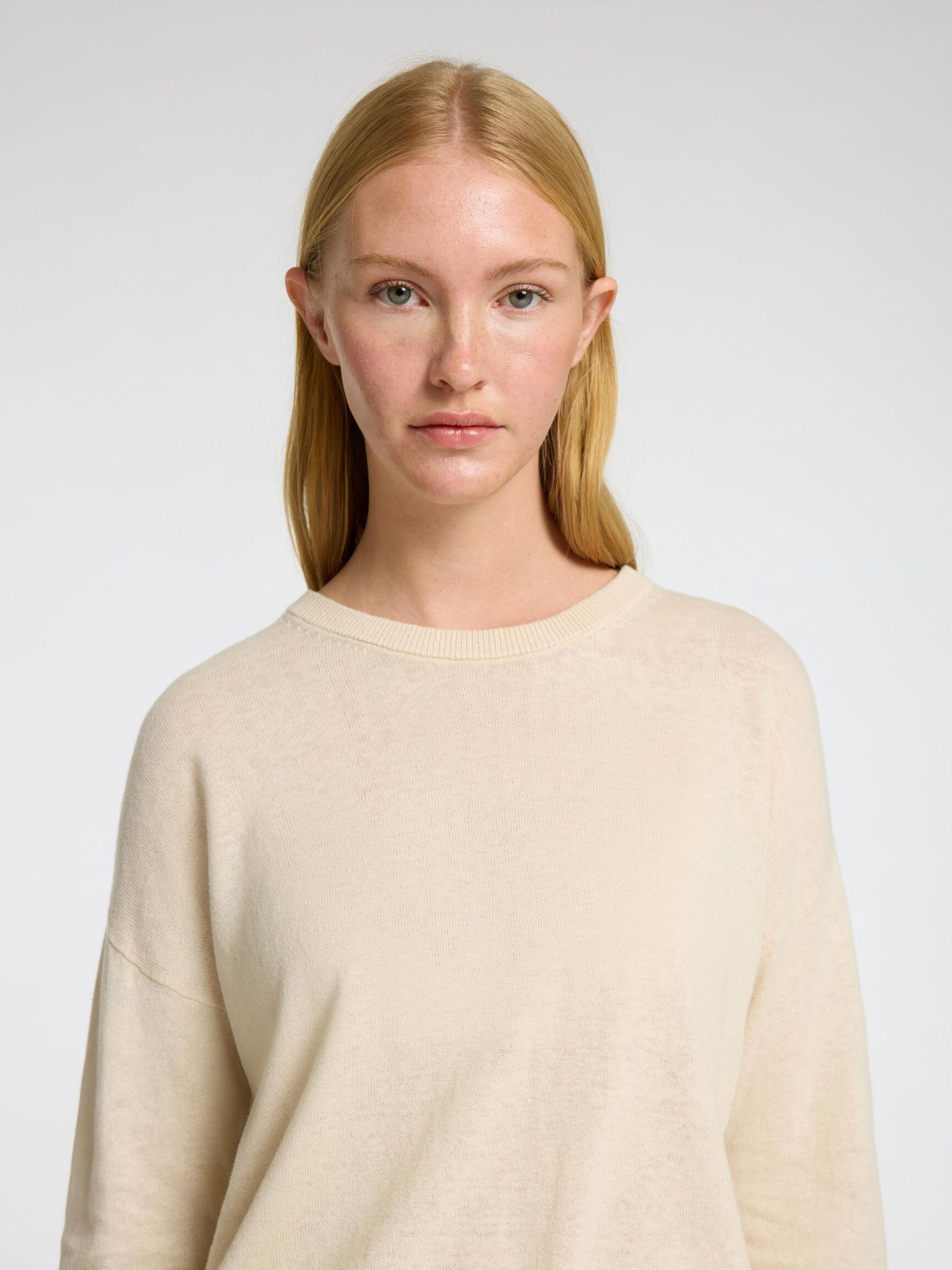 LINEN BLEND KNITTED JUMPER, Birch, highres