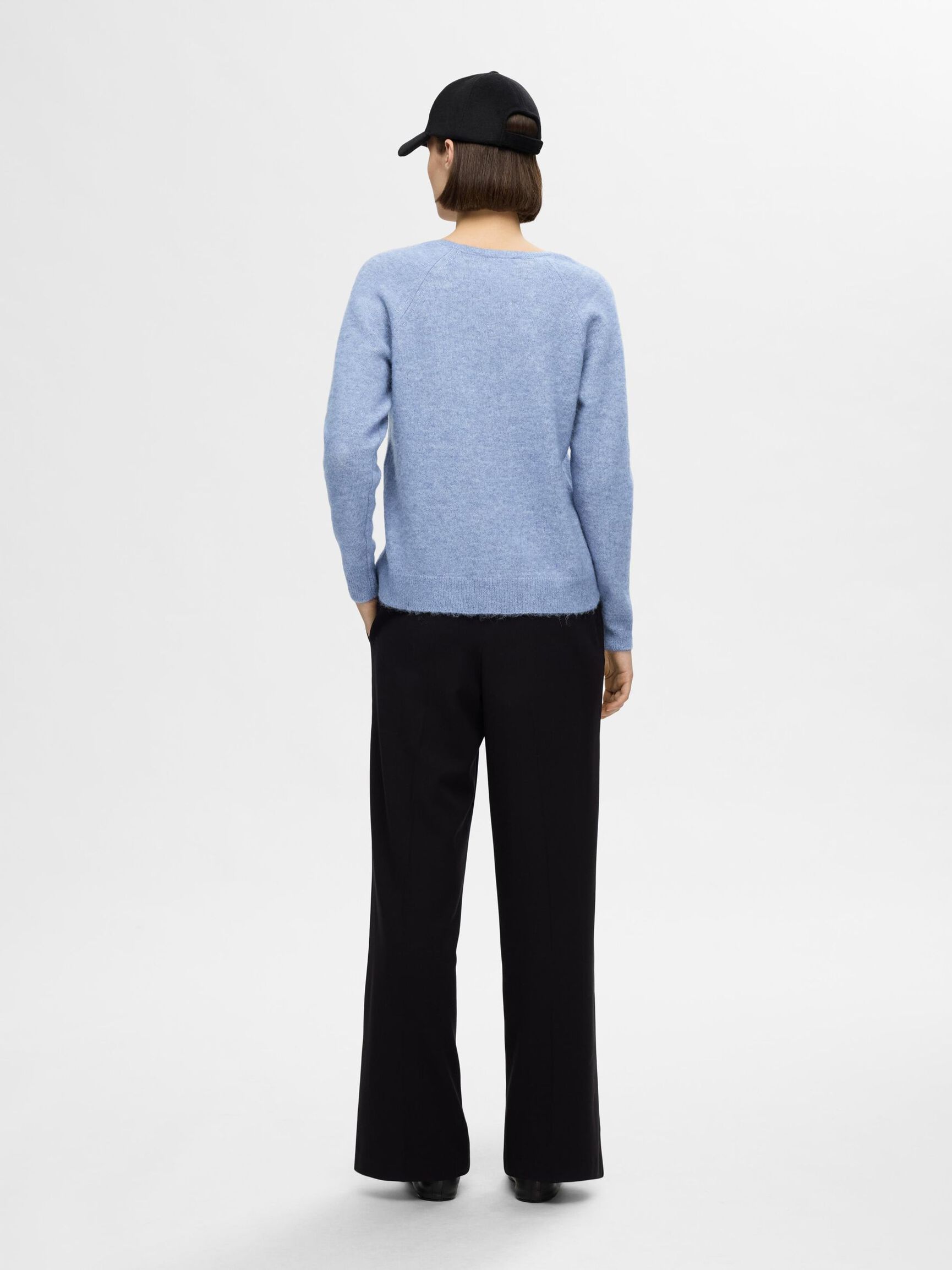WOOL BLEND V NECK PULLOVER, Endless Sky, highres