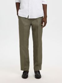 REGULAR FIT LINEN TROUSERS, Olive Green, highres