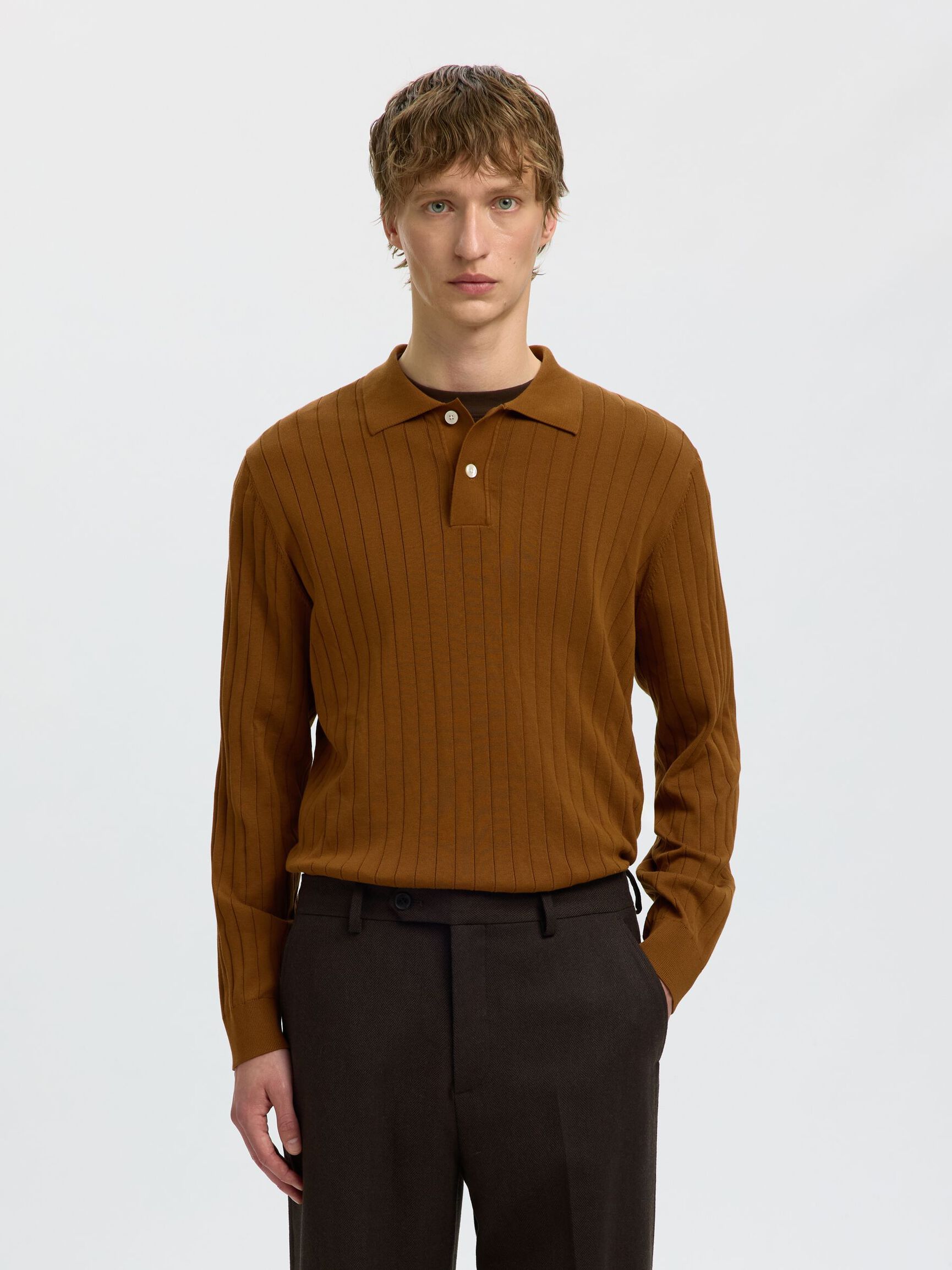 COTTON KNITTED POLO SHIRT, Monks Robe, highres
