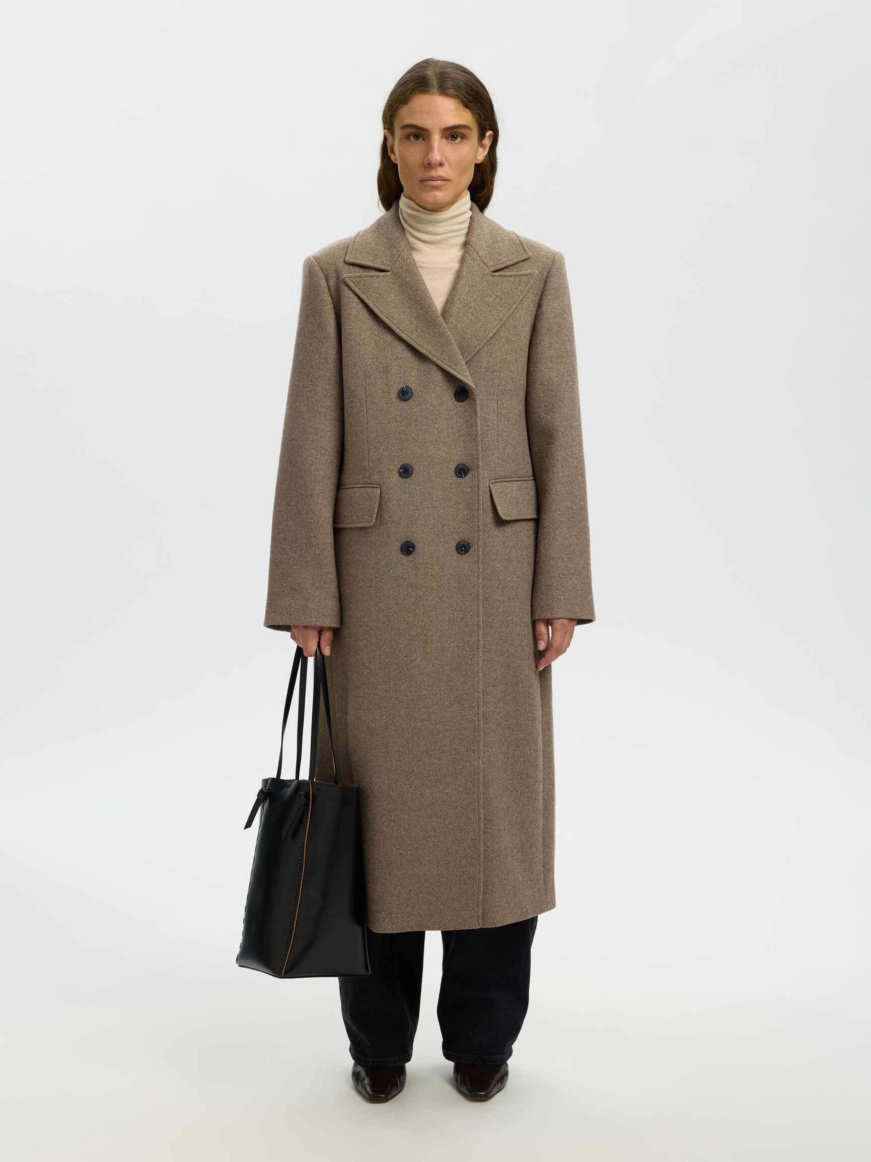WOOL BLEND COAT, Chocolate Chip, highres