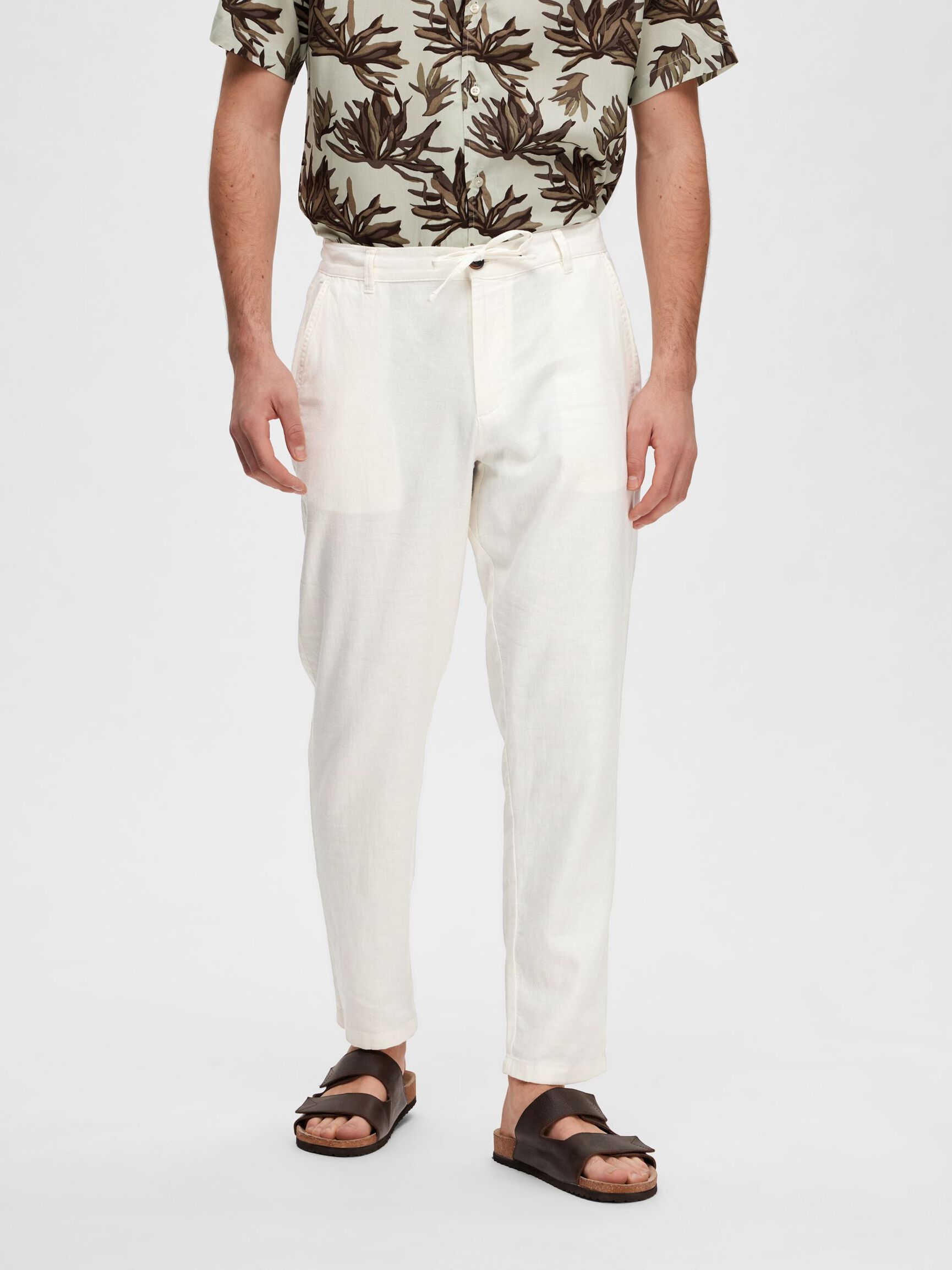 SLIM TAPERED LINEN BLEND TROUSERS, Cloud Dancer, highres