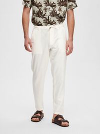 SLIM TAPERED LINEN BLEND TROUSERS, Cloud Dancer, highres
