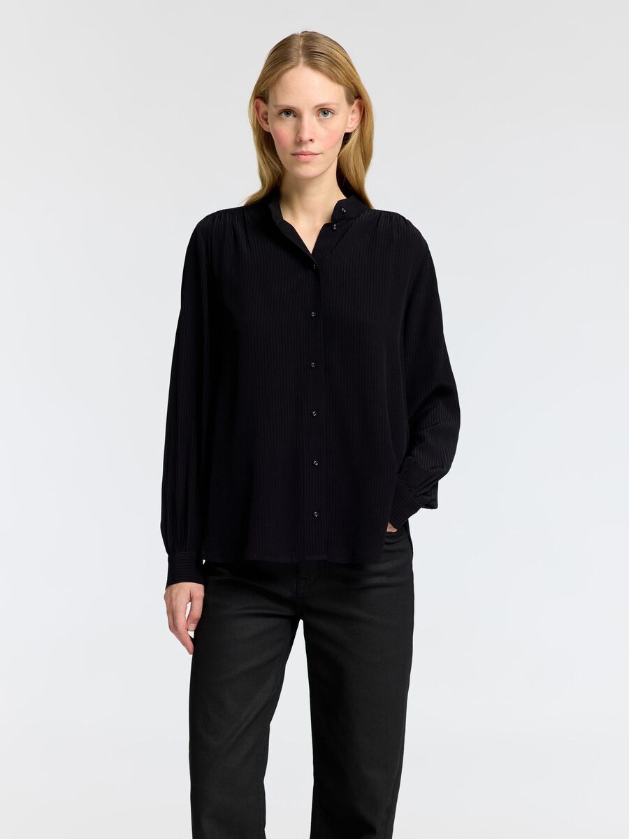 Selected VISCOSE BLEND LONG SLEEVED SHIRT, Black, highres - 16095849_Black_003.jpg