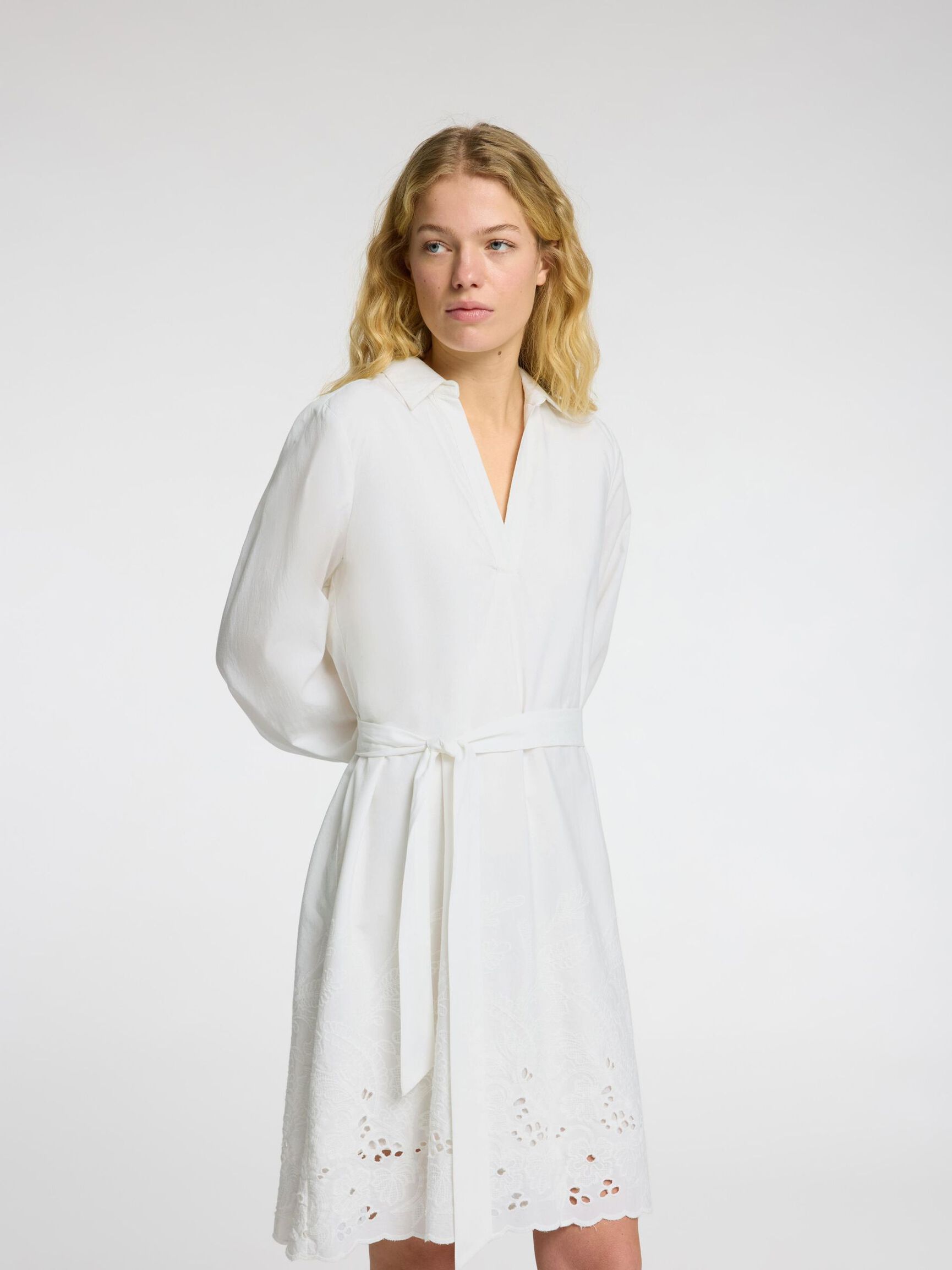BRODERIE ANGLAISE MINI DRESS, Bright White, highres