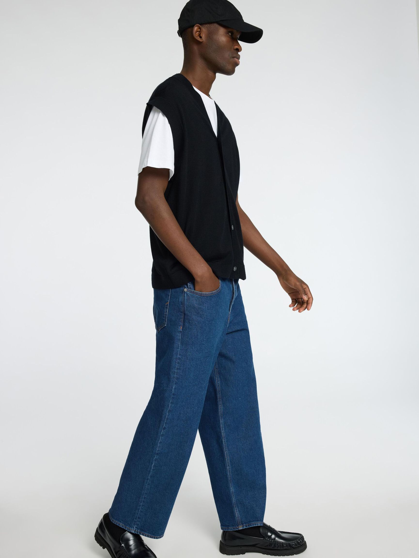 DUNKELBLAUE WIDE FIT JEANS, Medium Blue Denim, highres