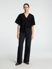 BRODERET KORTÆRMET SKJORTE, Black, highres