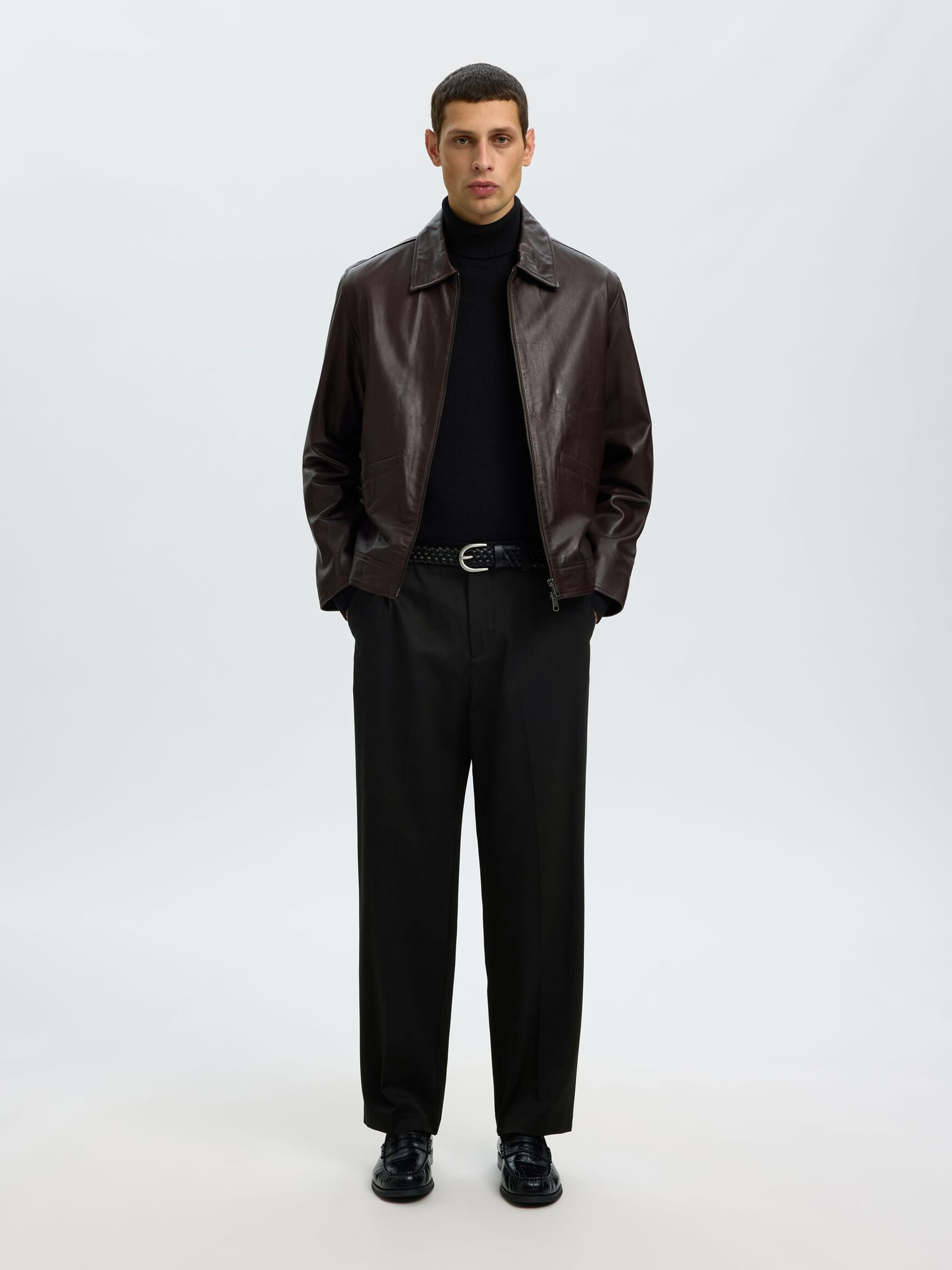 WOOL BLEND LOOSE-FIT TROUSERS, Black, highres