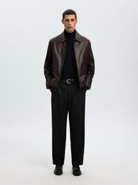 WOOL BLEND LOOSE-FIT TROUSERS, Black, highres