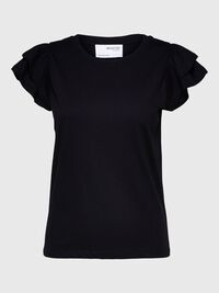 COTTON RUFFLED T-SHIRT, Black, highres