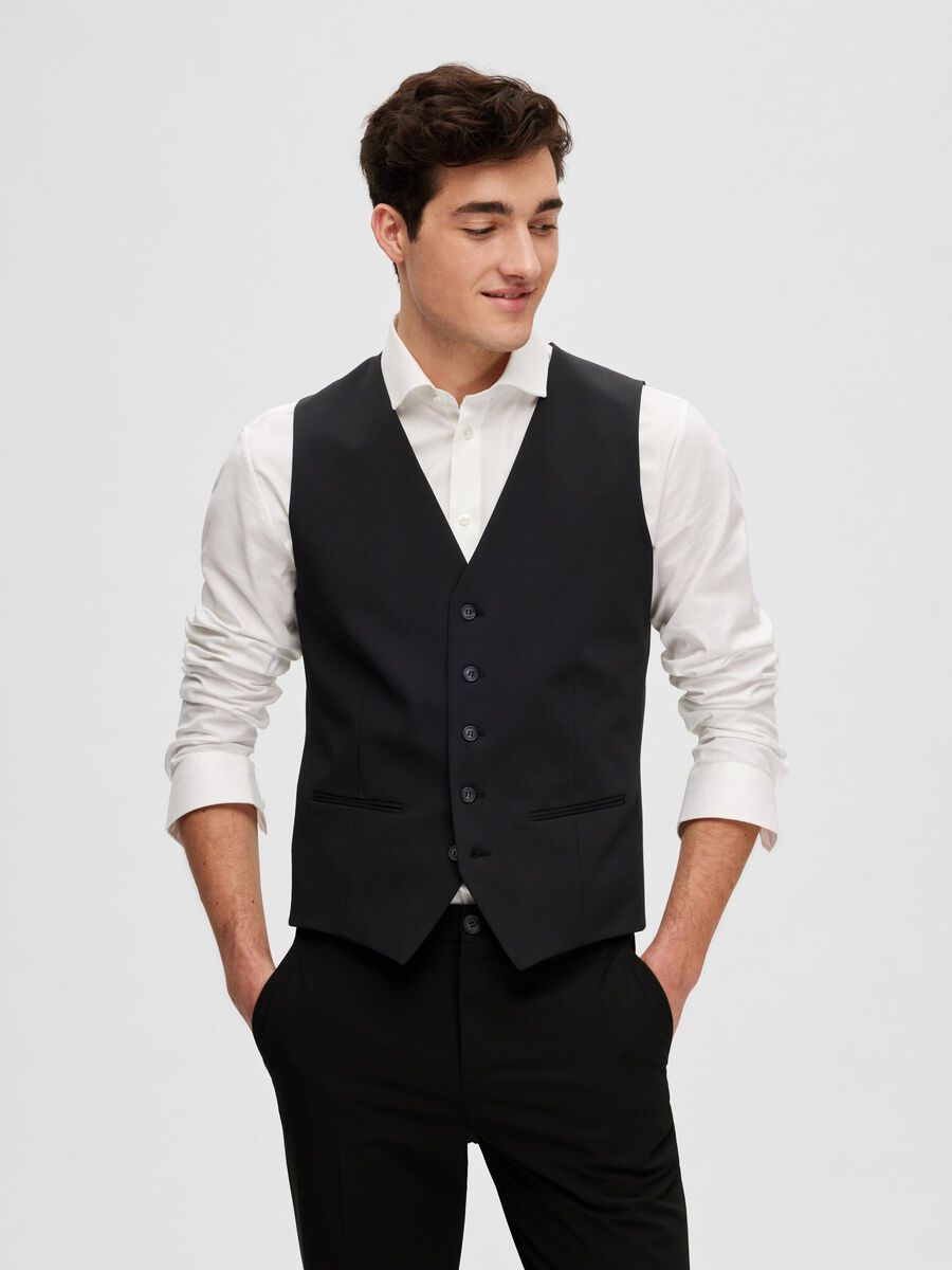 Selected VISCOSE BLEND SLIM FIT  WAISTCOAT, Black, highres - 16089406_Black_003.jpg