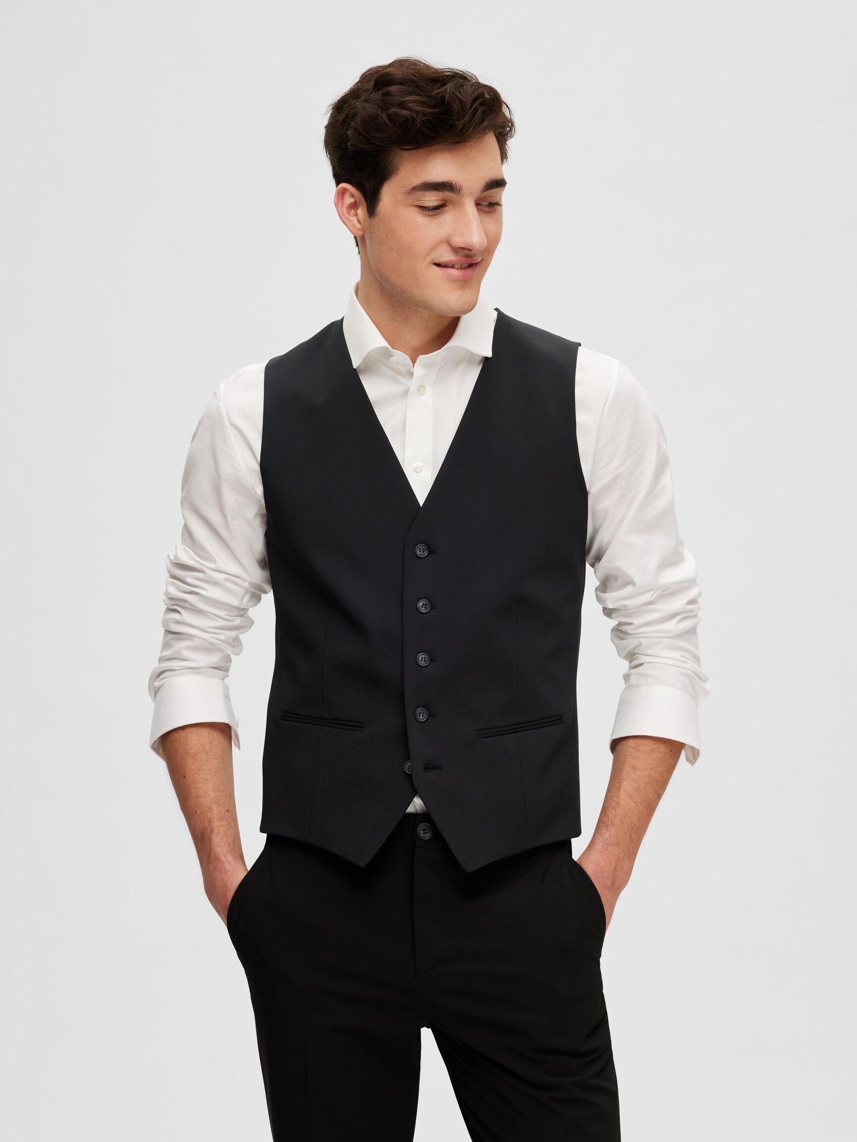 VISCOSE BLEND SLIM FIT  WAISTCOAT, Black, highres