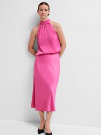 SATIN JUPE MI-LONGUE, Phlox Pink, highres