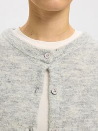 WOOL BLEND KNITTED CARDIGAN, Light Grey Melange, highres