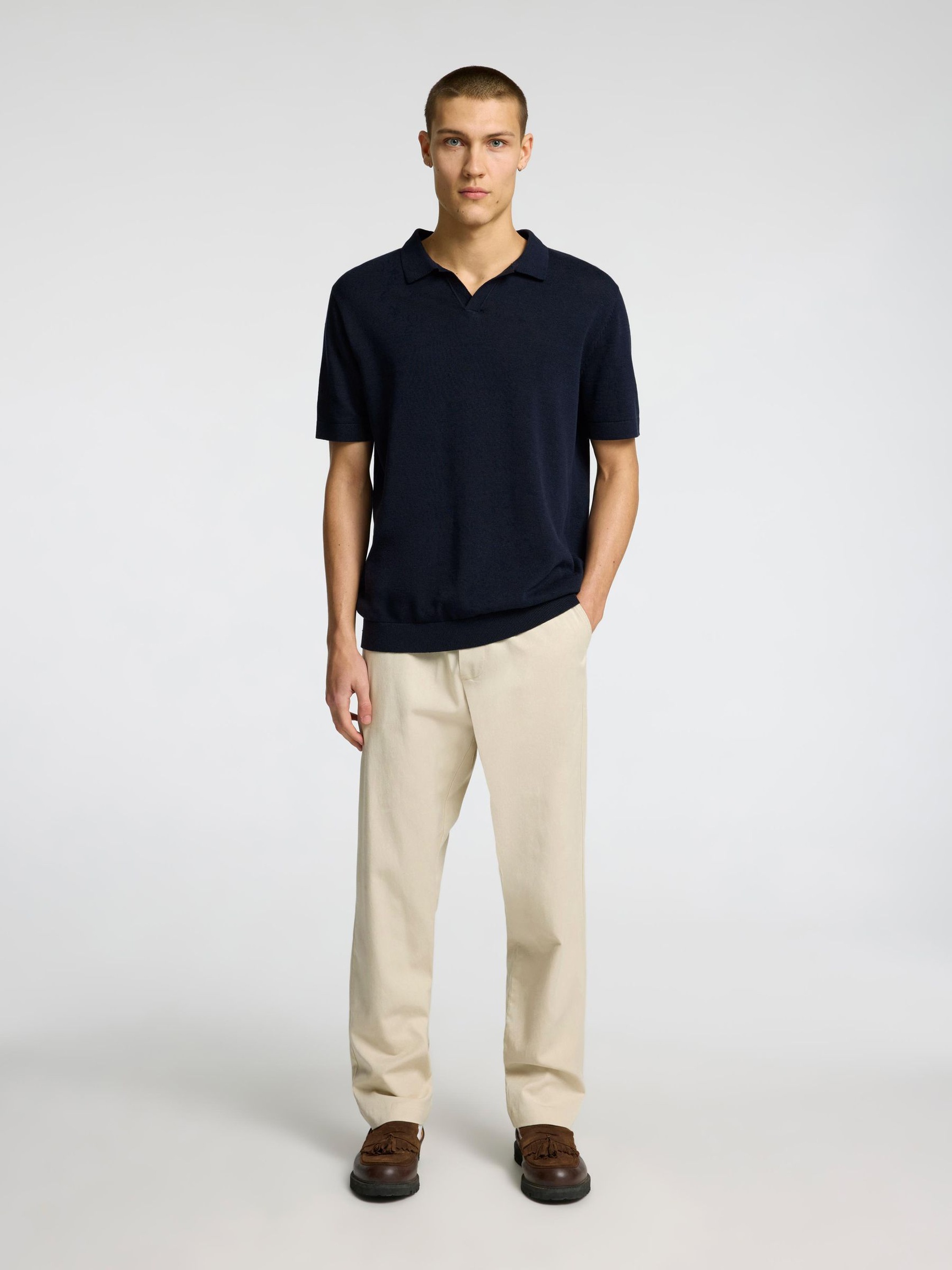 KORTÆRMET STRIKKET POLOSHIRT, Sky Captain, highres