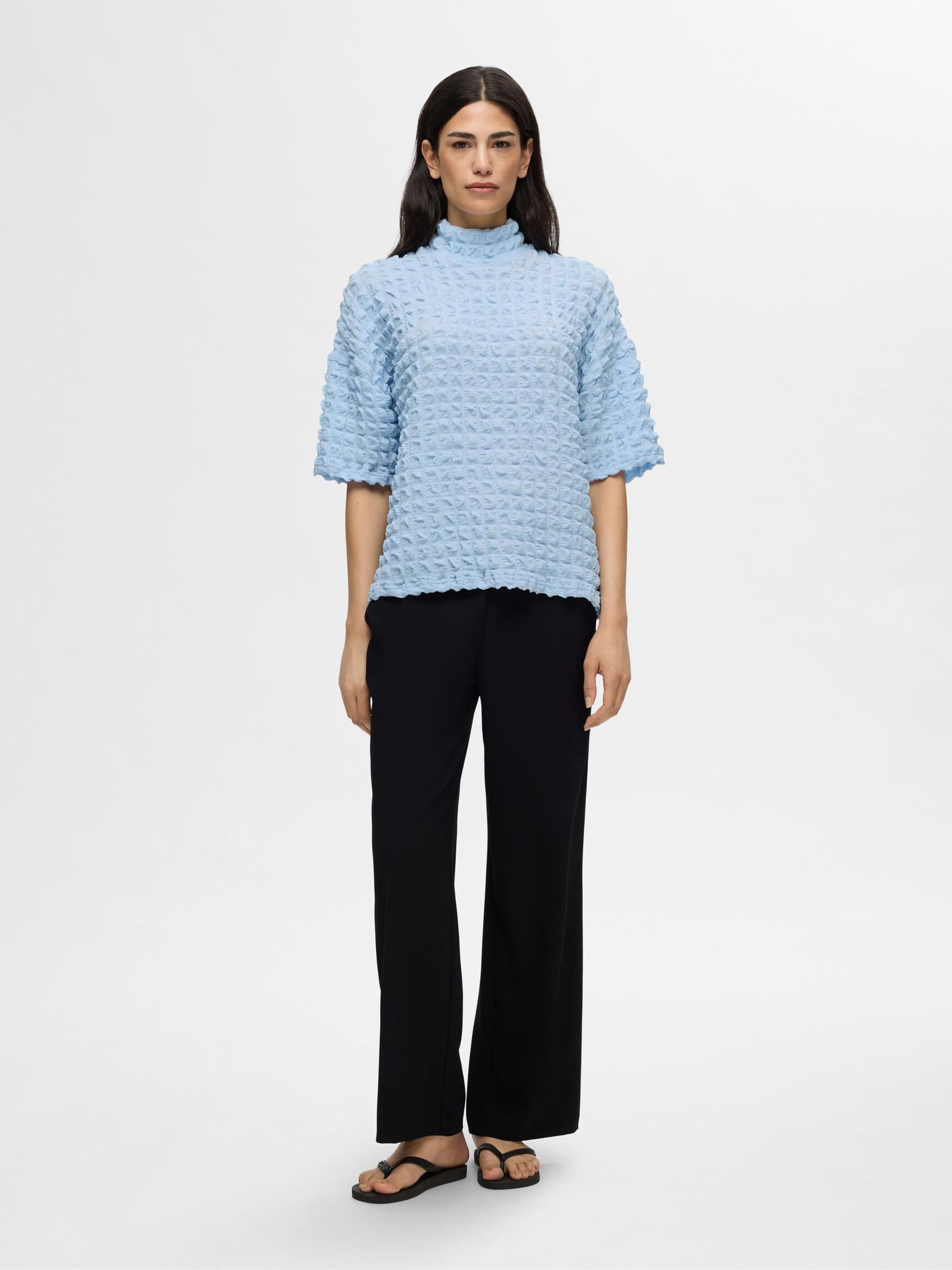TEKSTURERET TOP MED KORTE ÆRMER, Cashmere Blue, highres