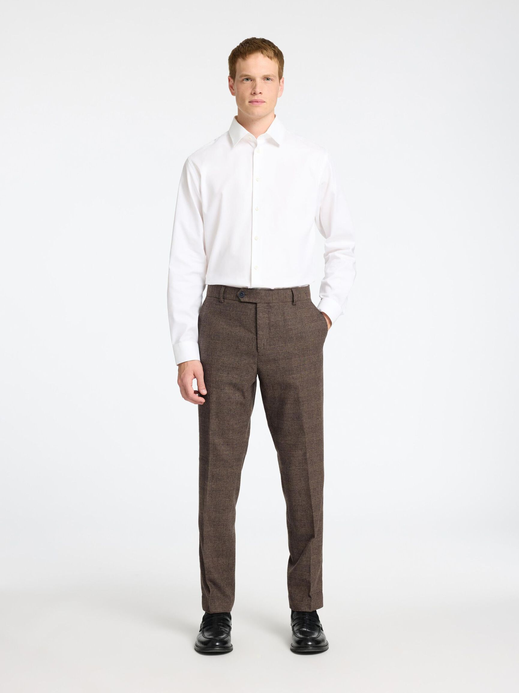 CHECKED WOOL BLEND SUIT TROUSERS, Brownie, highres