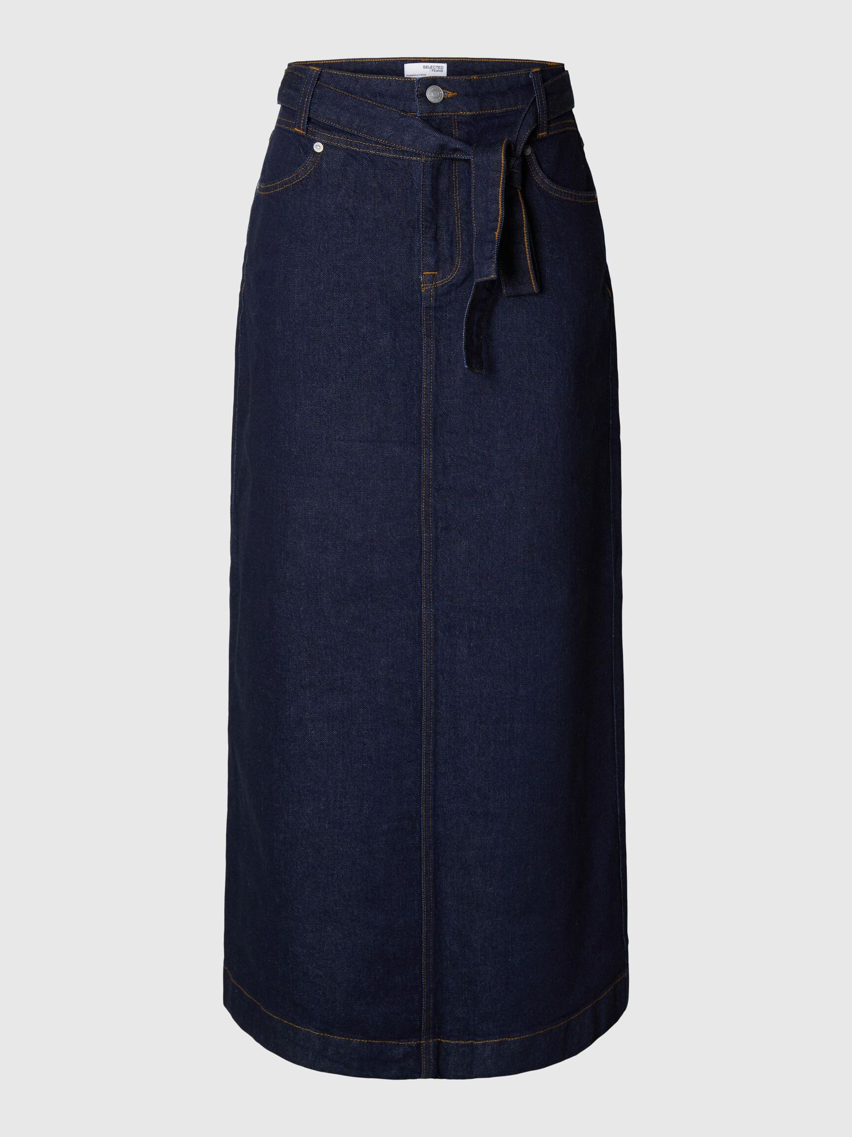 DENIM MAXI SKIRT, Dark Blue Denim, highres